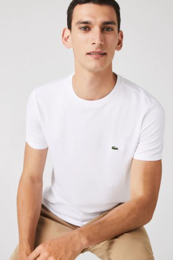 T-shirt a girocollo in jersey di cotone Pima tinta unita uomo Bianco