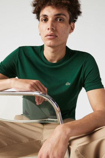 T-shirt a girocollo in jersey di cotone Pima tinta unita uomo Verde