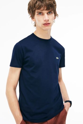 T-shirt a girocollo in jersey di cotone Pima tinta unita uomo Blu