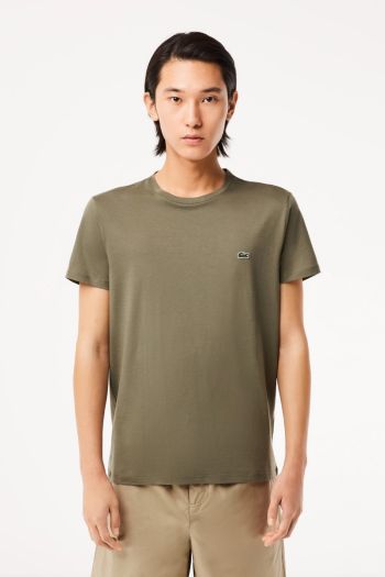 T-shirt a girocollo in jersey di cotone Pima tinta unita uomo Verde oliva