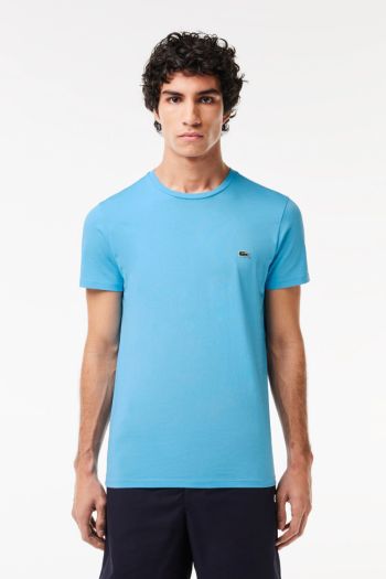 T-shirt a girocollo in jersey di cotone Pima tinta unita uomo Azzurro