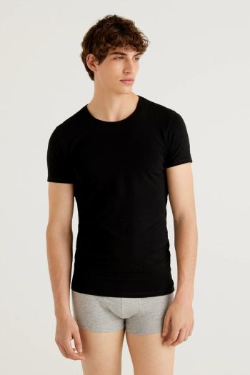 T-shirt girocollo in cotone biologico uomo Nero