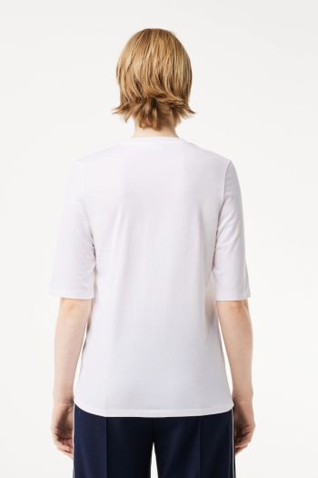 T-shirt in cotone con collo rotondo donna Bianco