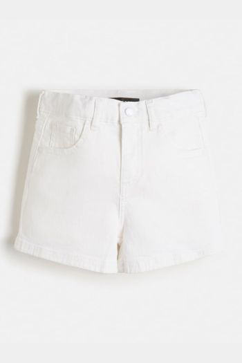 Shorts in denim con logo posteriore Ragazza Bianco