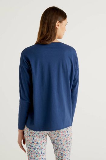 T-shirt in puro cotone con stampa donna Blu