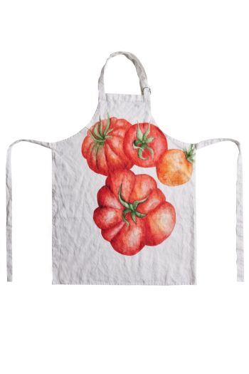 Linen apron with tomato decoration