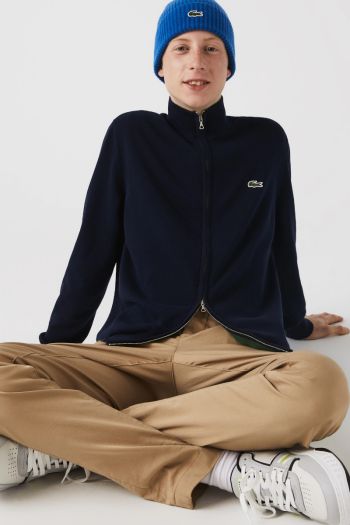 Pullover with zip and high neck in organic cotton for men