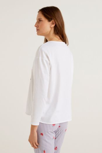 T-shirt in cotone con stampa donna Bianco