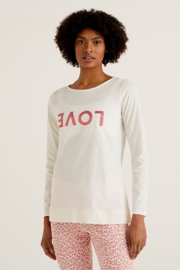 T-shirt con stampa a scollo a barchetta Donna Bianco