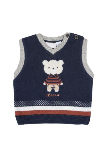 Gilet di tricot con orsetto bebe' Blu