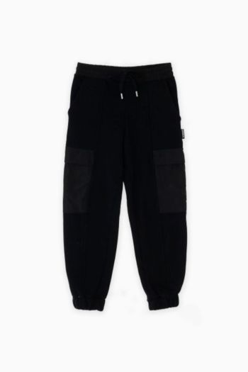 Pantaloni in puro cotone con tasca applicata ragazzo Nero