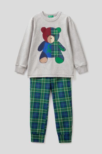 Warm pajamas with teddy bear print for boy