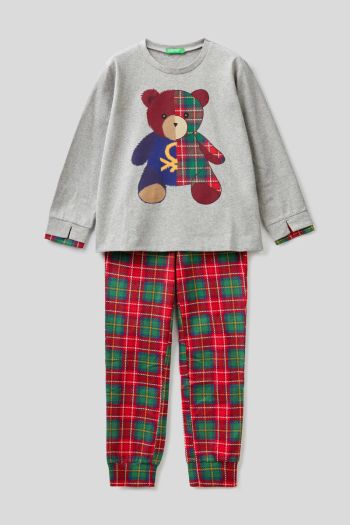 Little girl teddy bear pajamas in warm cotton