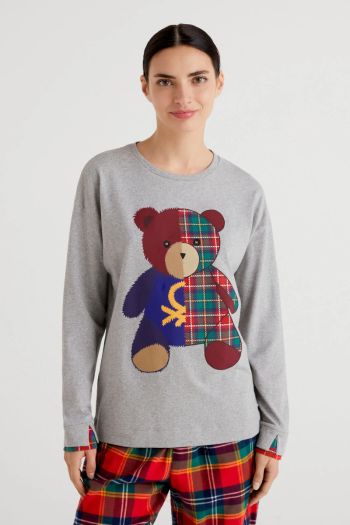 Warm cotton sweater with women's teddy bear