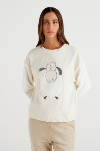 Women's sheepskin sweater with fur sleeves