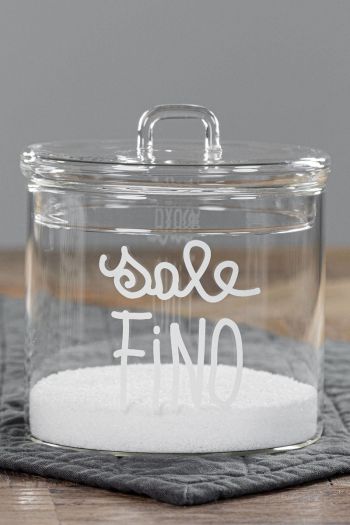 Jar of fine salt in italics