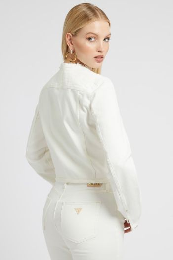 Giubbotto in jeans bottoni gioiello donna Bianco