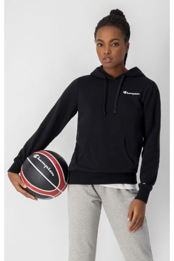 Sweatshirt with hood and small logo in women's terry