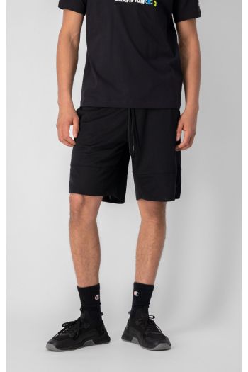 Shorts in tessuto mesh logo fluo uomo Nero