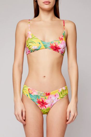 Bikini a fascia con stampa tropicale donna Giallo