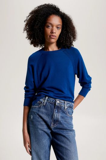Pullover relaxed fit in pura lana merino donna Blu Cobalto