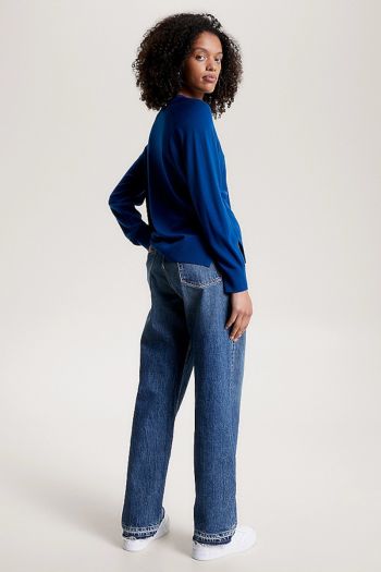 Pullover relaxed fit in pura lana merino donna Blu Cobalto