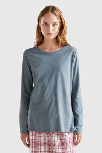 T-shirt manica lunga in fibra di cotone donna Grigio