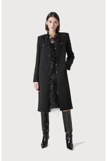 Women's boucle' coat with feathers