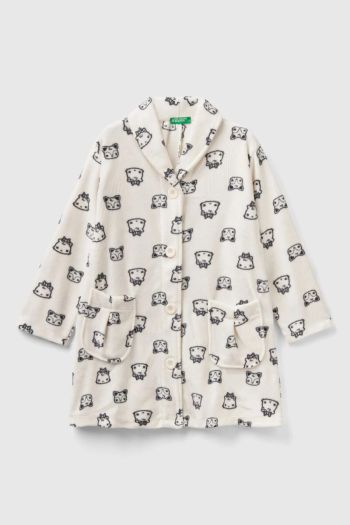 Fleece dressing gown with girl mascot
