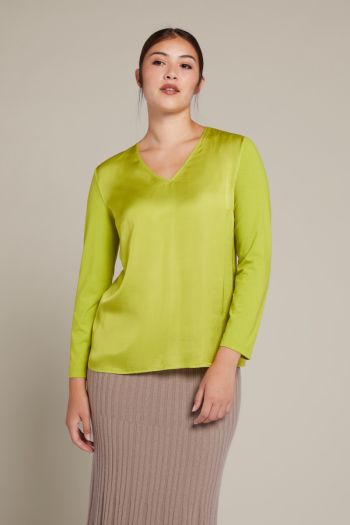 Camicia in due tessuti di eco viscosa donna Verde