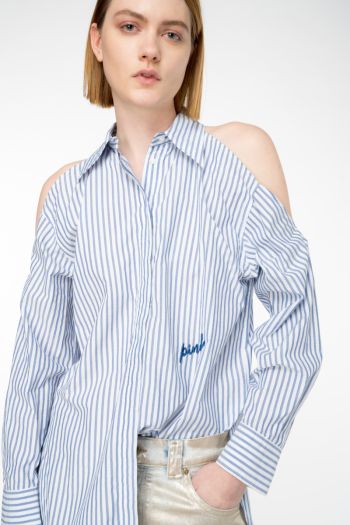 Women's striped off-shoulder shirt