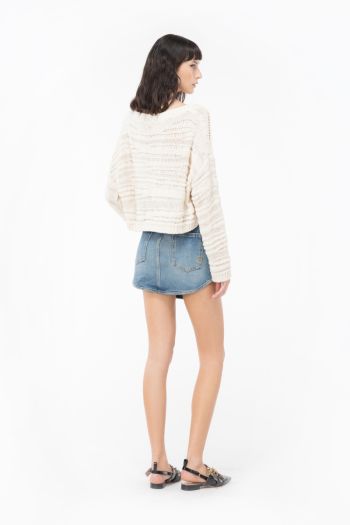 Short cotton blend sweater for women
