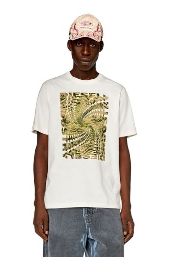 T-shirt con stampa optical camo zebrata uomo Bianco