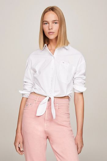 Camicia crop relaxed fit donna Bianco