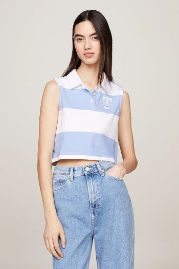 Women's striped sleeveless crop polo shirt