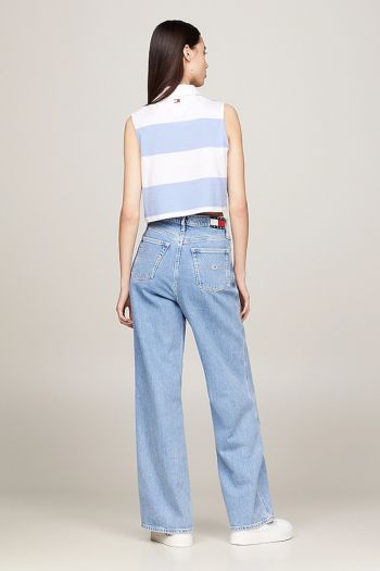Women's striped sleeveless crop polo shirt