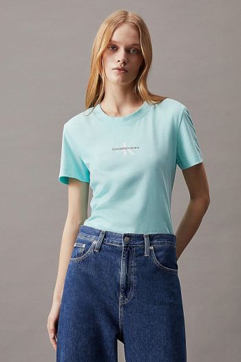 T-shirt con monogramma slim donna Azzurro