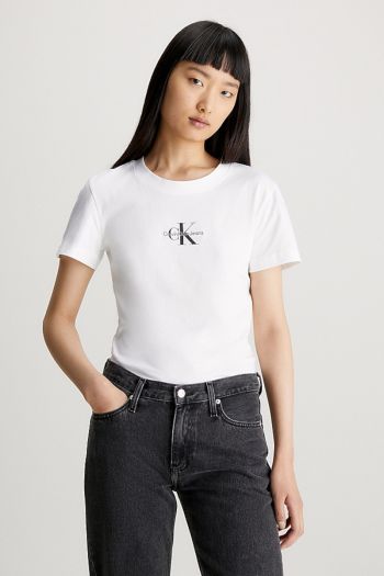 T-shirt con monogramma slim donna Bianco