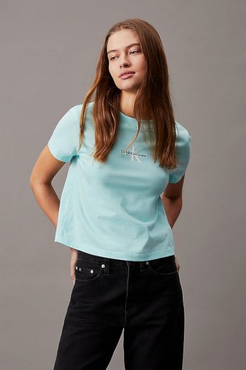 T-shirt corta monogram donna Azzurro