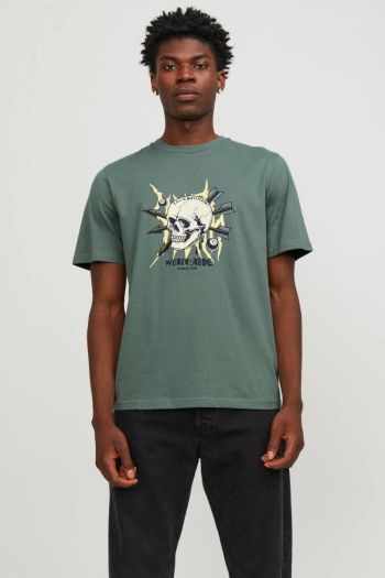 T-shirt stampato girocollo uomo Verde oliva