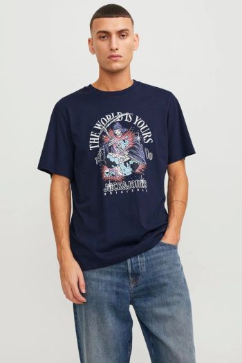 T-shirt stampato girocollo uomo Blu