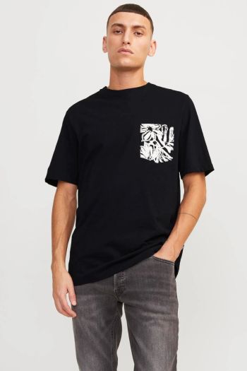 T-shirt con stampa girocollo uomo Nero