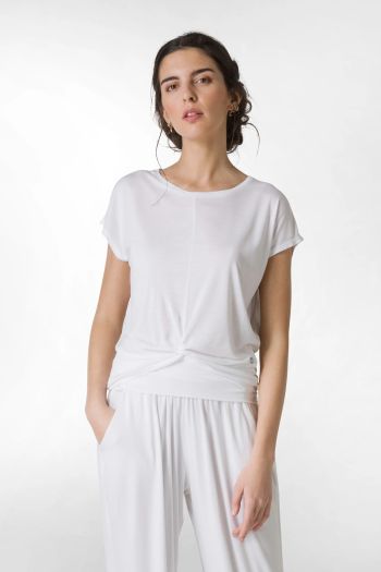 T-shirt in viscosa con nodo donna Bianco