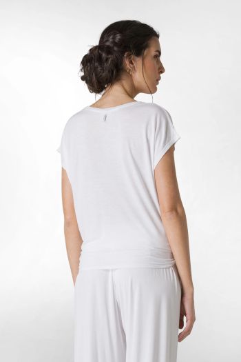 T-shirt in viscosa con nodo donna Bianco