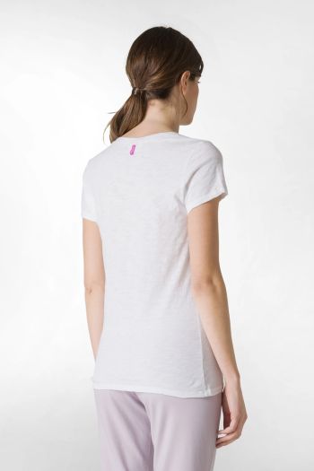 T-shirt scollo a v in jersey fiammato donna Bianco