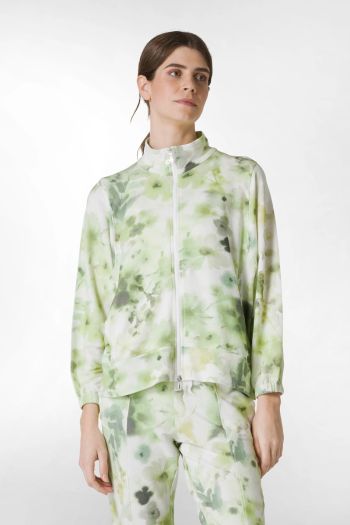 Lightweight viscose blend printed sweatshirt with zip for women