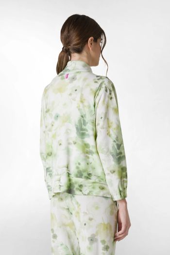 Lightweight viscose blend printed sweatshirt with zip for women