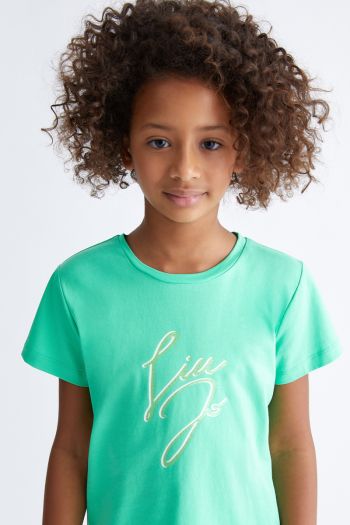 T-shirt con logo bambina Verde Acqua