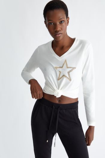 T-shirt con stella e logo donna Bianco