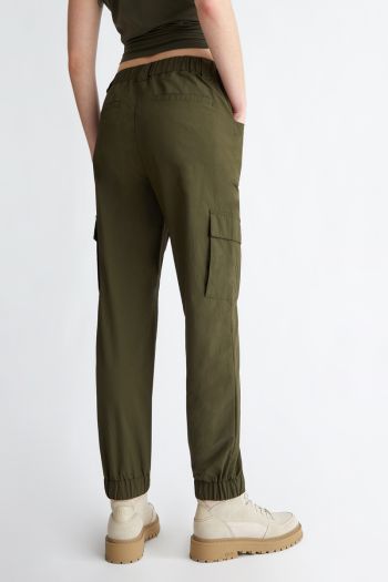 Pantaloni in nylon con cintura donna Verde oliva